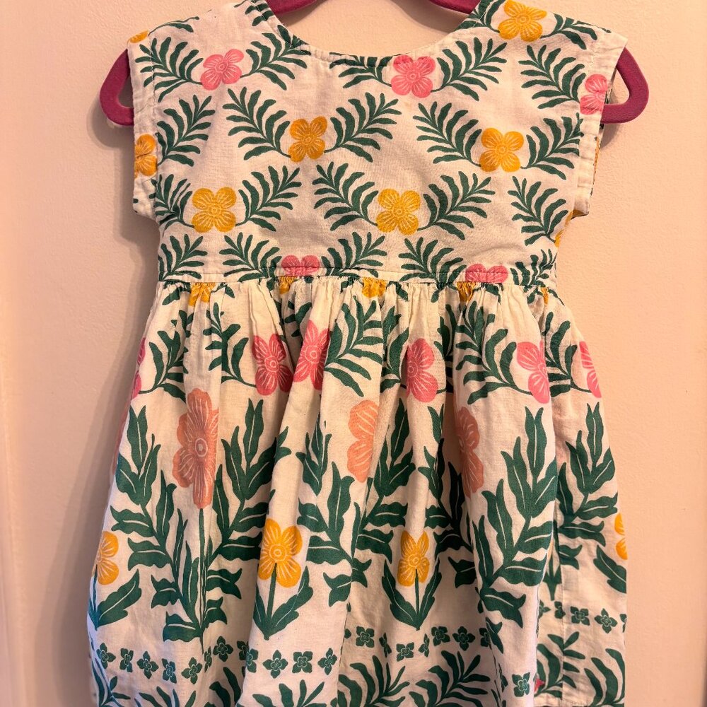 Pink Chicken Floral Cotton Casual Dress in Green, Yellow, Pink